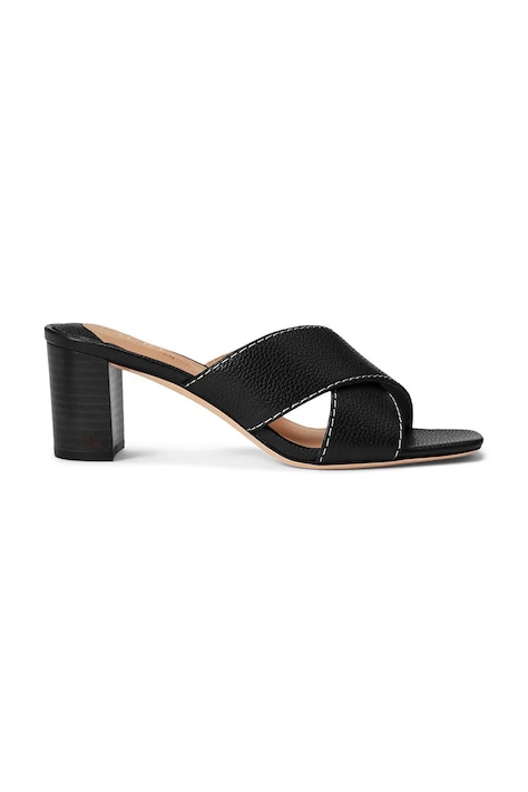 Kožené šľapky Lauren Ralph Lauren Freddi dámske, čierna farba, na podpätku, 802925000000