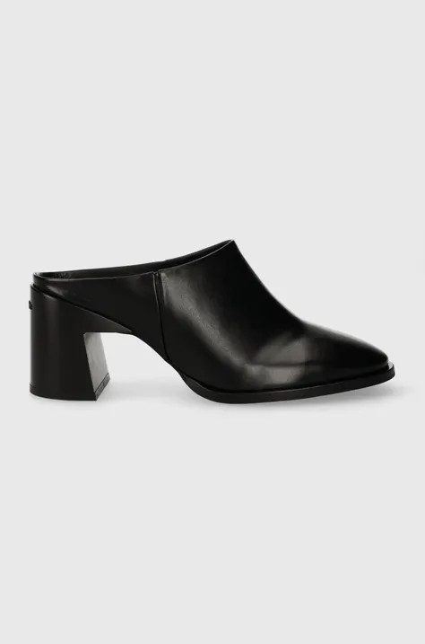 Kožne natikače Calvin Klein GEO BLOCK MULE 60 za žene, boja: crna, s debelom potpeticom, HW0HW01844