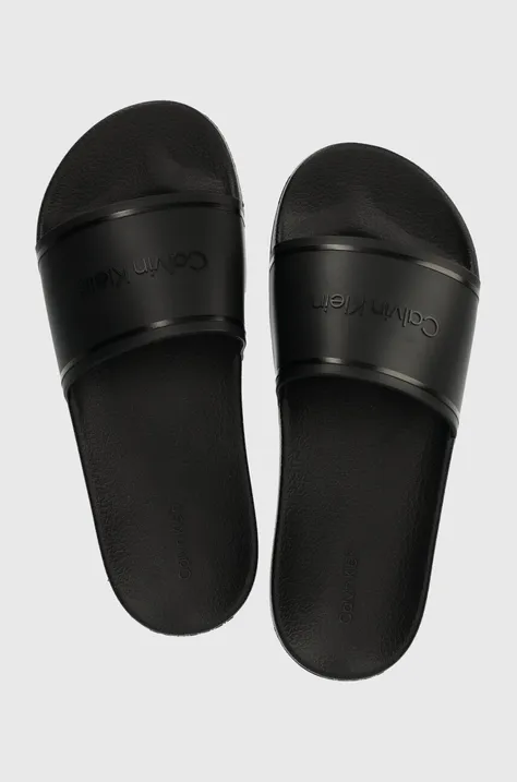Calvin Klein papuci POOL SLIDE RUBBER femei, culoarea negru, HW0HW02000