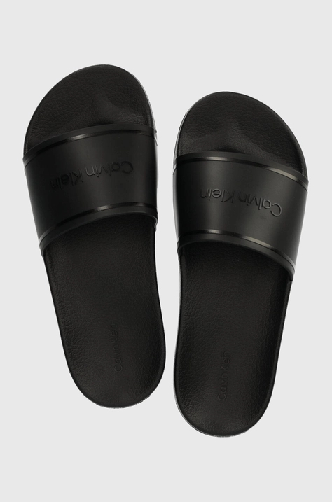 Natikači Calvin Klein POOL SLIDE RUBBER ženski, črna barva, HW0HW02000