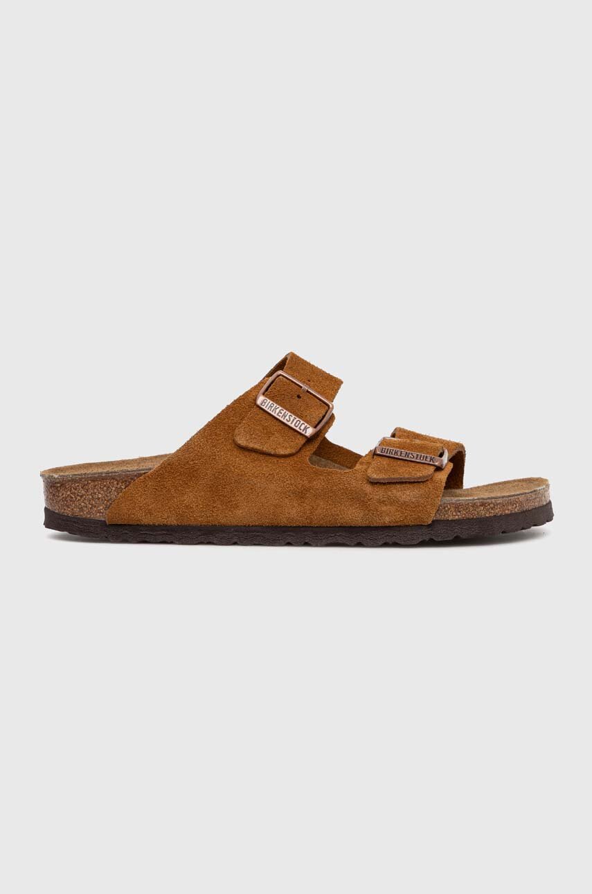 Birkenstock papuci din piele Arizona femei, culoarea maro, 1027162