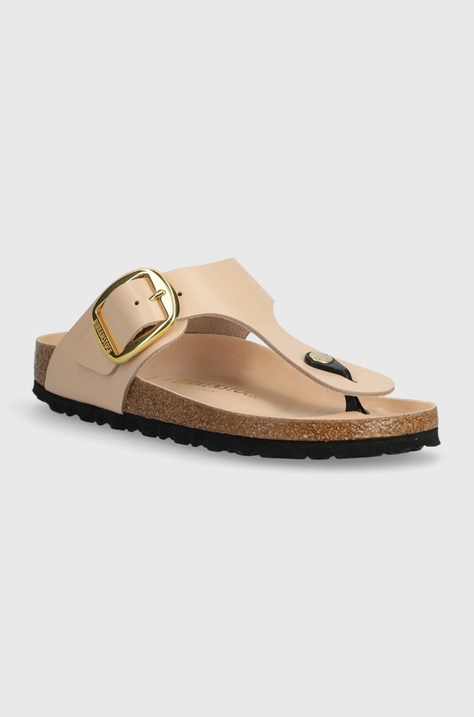 Шкіряні в'єтнамки Birkenstock Gizeh жіночі колір бежевий на плоскому ходу 1026572