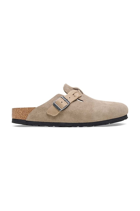 Semišové pantofle Birkenstock Boston Braided dámské, béžová barva, 1026694