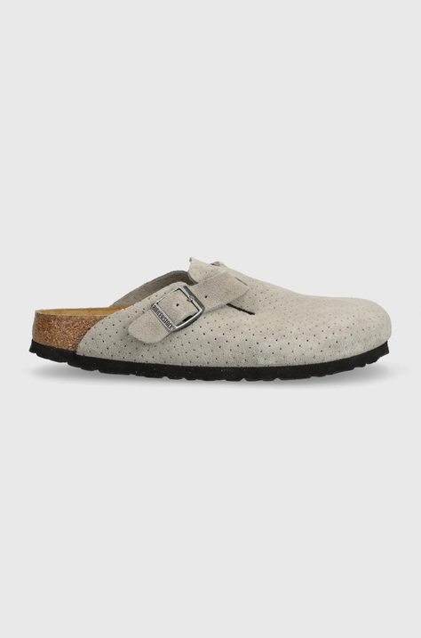 Birkenstock klapki zamszowe Boston damskie kolor szary 1027060