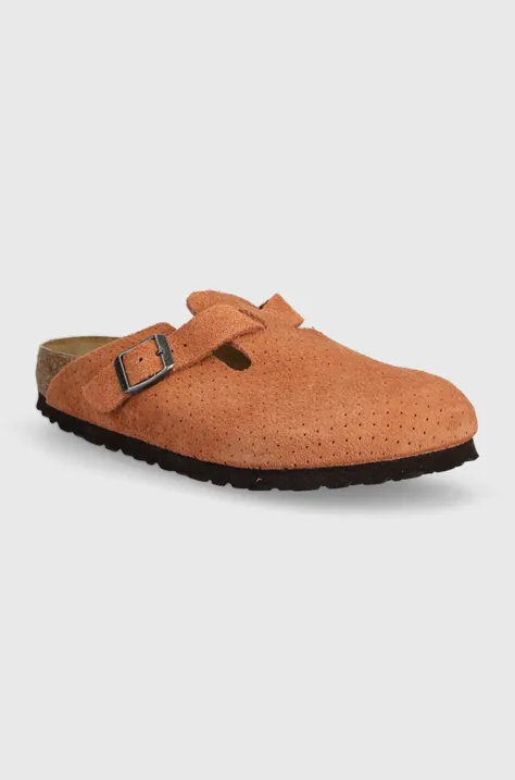 Semišové pantofle Birkenstock Boston dámské, oranžová barva, 1027118