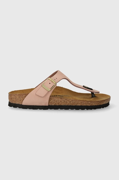 Велурени джапанки Birkenstock Gizeh в розово с равна подметка 1026563