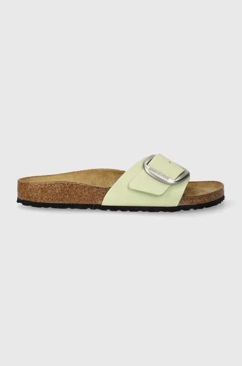 Birkenstock klapki skórzane Madrid Big Buckle damskie kolor zielony 1026564