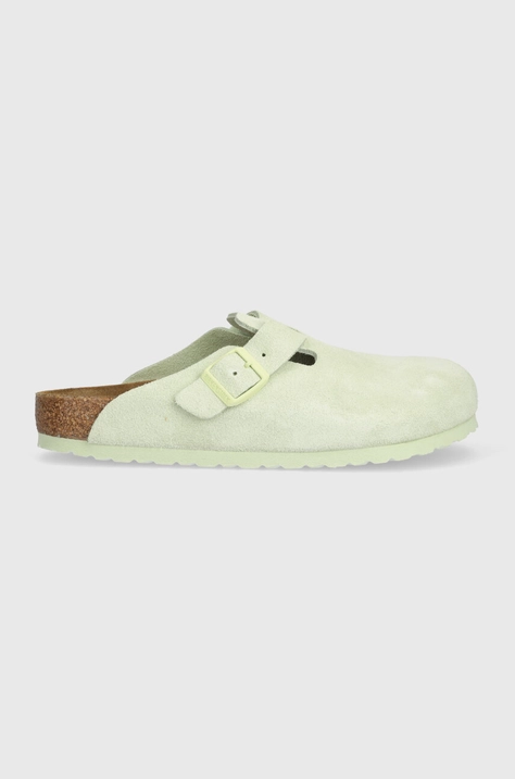 Birkenstock klapki zamszowe Boston kolor zielony 1026774