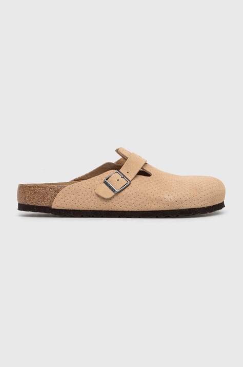 Замшеві шльопанці Birkenstock Boston чоловічі колір бежевий 1026948
