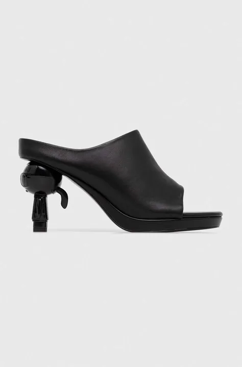 Кожаные шлепанцы Karl Lagerfeld IKON HEEL женские цвет чёрный каблук кирпичик KL39004
