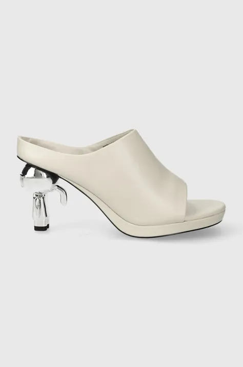 Шкіряні шльопанці Karl Lagerfeld IKON HEEL жіночі колір білий каблук блок KL39004