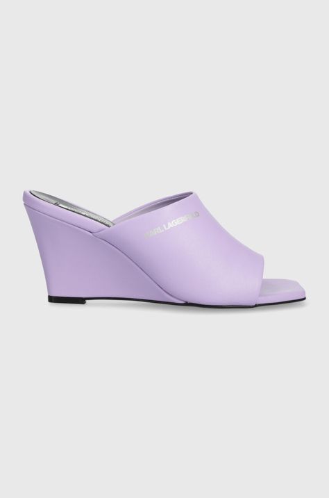 Δερμάτινα mules Karl Lagerfeld RIALTO γυναικείες, χρώμα: μοβ, KL34400