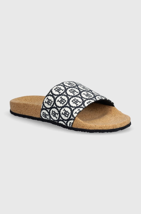 Шльопанці Tommy Hilfiger TH EMBLEM CORK SLIDE жіночі колір синій FW0FW07848