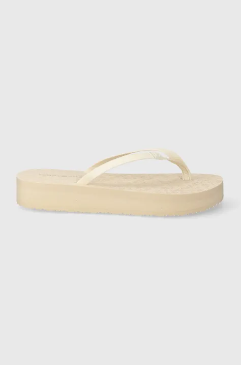 Tommy Hilfiger flip-flop MONOGRAM BEACH SANDAL bézs, női, lapos talpú, FW0FW07854