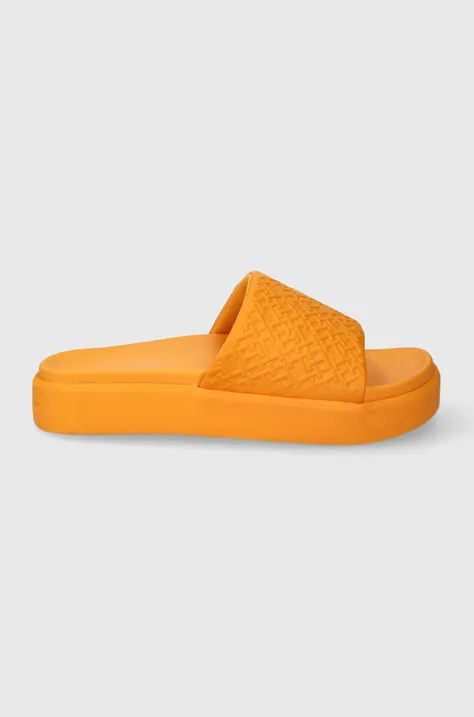Tommy Hilfiger papuci TH PLATFORM POOL SLIDE femei, culoarea portocaliu, cu platforma, FW0FW07855