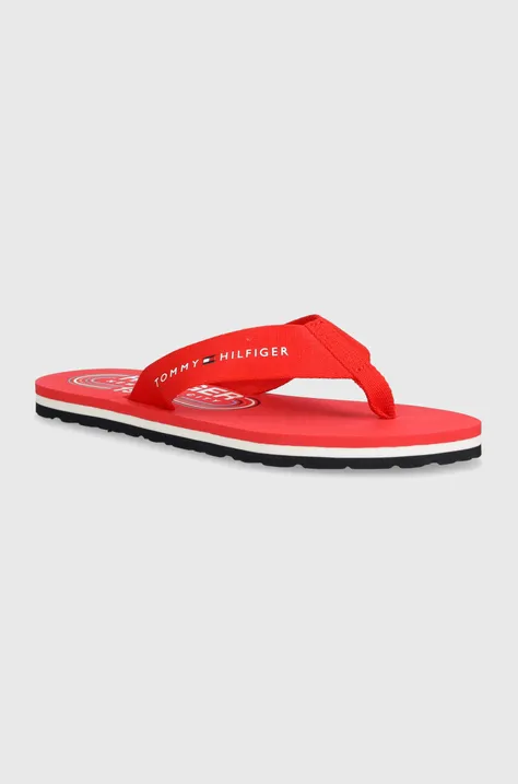 Tommy Hilfiger flip-flop GLOBAL STRIPES FLAT BEACH SANDAL piros, női, lapos talpú, FW0FW07856