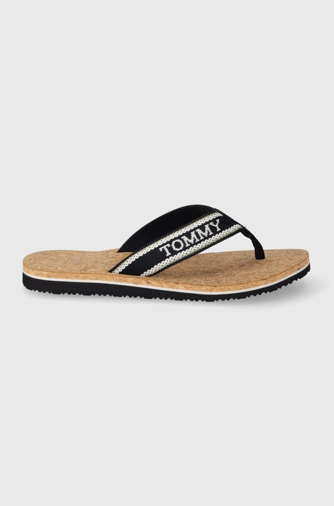 Tommy Hilfiger japonki HILFIGER CORK BEACH SANDAL damskie kolor granatowy na płaskim obcasie FW0FW07904