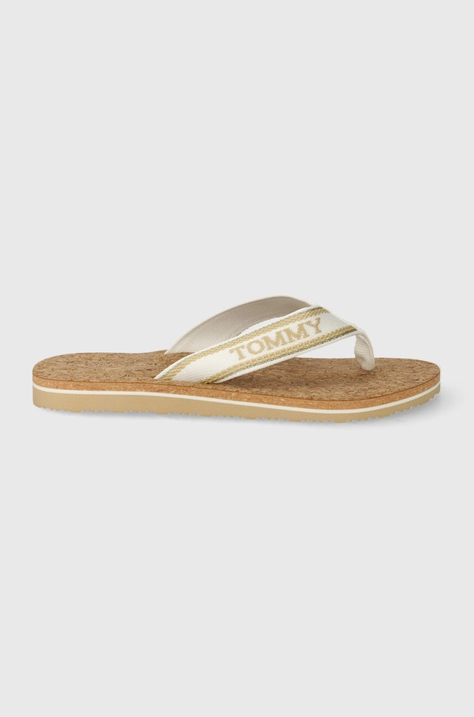 Tommy Hilfiger slapi HILFIGER CORK BEACH SANDAL femei, culoarea bej, cu toc plat, FW0FW07904