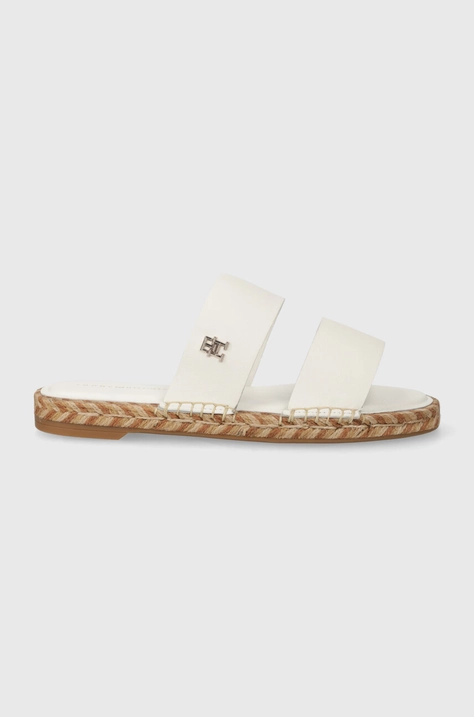 Usnjeni natikači Tommy Hilfiger TH LEATHER FLAT ESP SANDAL ženski, bela barva, FW0FW07931