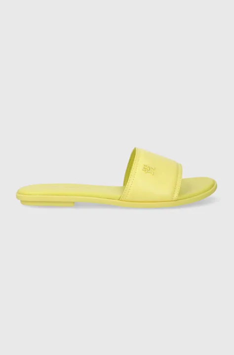 Δερμάτινες παντόφλες Tommy Hilfiger POP COLOR MULE SANDAL γυναικείες, χρώμα: κίτρινο, FW0FW07936