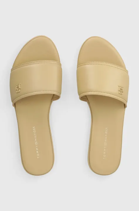 Kožne natikače Tommy Hilfiger POP COLOR MULE SANDAL za žene, boja: bež, FW0FW07936