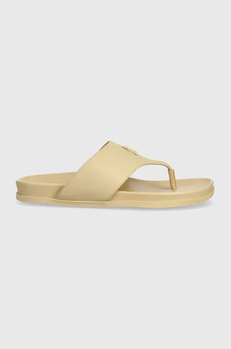 Шкіряні в'єтнамки Tommy Hilfiger THONG COMFORT SANDAL жіночі колір бежевий на плоскому ходу FW0FW08042