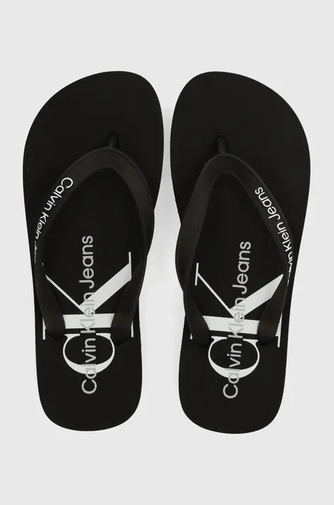 В'єтнамки Calvin Klein Jeans BEACH SANDAL MONOLOGO TPU жіночі колір чорний на плоскому ходу