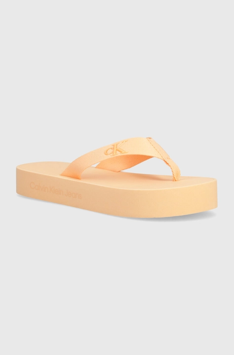 В'єтнамки Calvin Klein Jeans FLATFORM FLIPFLOP JELLY жіночі колір помаранчевий на плоскому ходу YW0YW01398