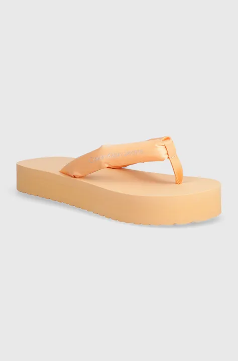 Calvin Klein Jeans japonki BEACH SANDAL FLATFORM PADDED NY damskie kolor pomarańczowy na płaskim obcasie YW0YW01400