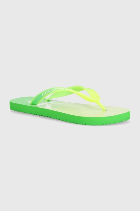 Calvin Klein Jeans japonki BEACH SANDAL GRADIENT damskie kolor zielony na płaskim obcasie YW0YW01401