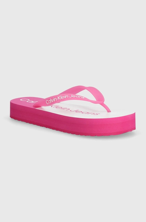 Вьетнамки Calvin Klein Jeans BEACH SANDAL FLATFORM MONOLOGO женские цвет розовый на платформе YW0YW01617