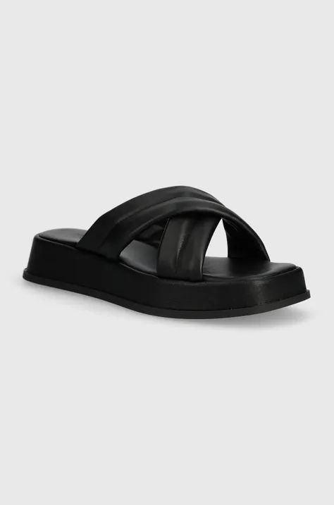 Kožené pantofle Marc O'Polo dámské, černá barva, na platformě, 40315221101134 NN2M3016
