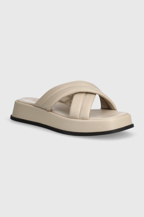 Marc O'Polo slapi de piele femei, culoarea bej, cu platforma, 40315221101134 NN2M3081