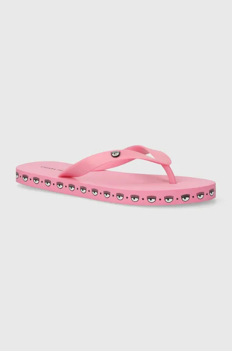 Žabky Chiara Ferragni Flip-Flop Logomania dámské, růžová barva, na plochém podpatku, CF2813_012