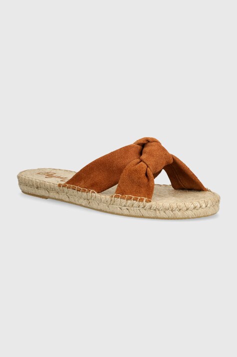 Pepe Jeans papuci din piele PLS90664 femei, culoarea maro, SIVA KNOT
