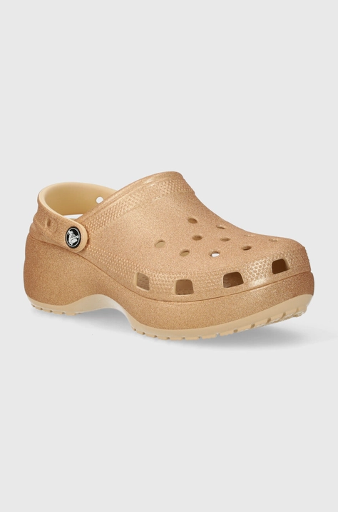 Шлепанцы Crocs Classic Platform Glitter Clog женские цвет золотой на платформе 207241