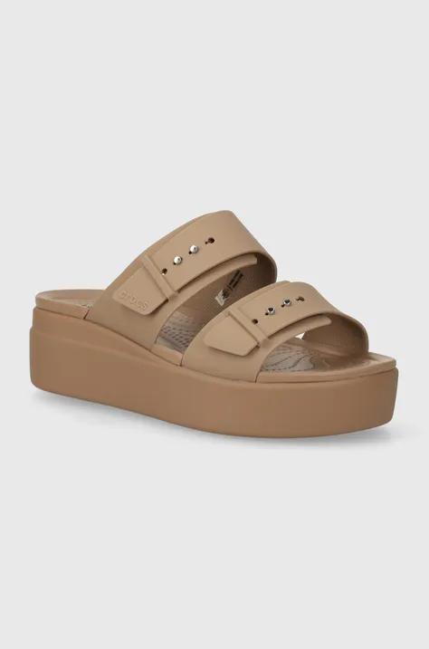 Pantofle Crocs Brooklyn Low Wedge Sandal dámské, hnědá barva, na platformě, 207431