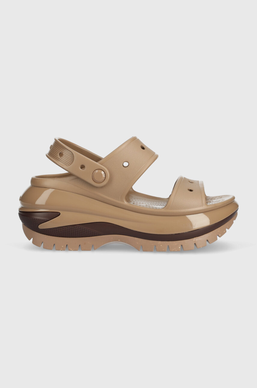 Pantofle Crocs Classic Mega Crush Sandal dámské, hnědá barva, na platformě, 207988