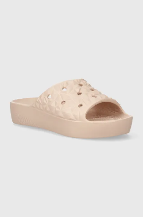 Crocs papuci Classic Platform Geometric Slide femei, culoarea roz, cu platforma, 209564