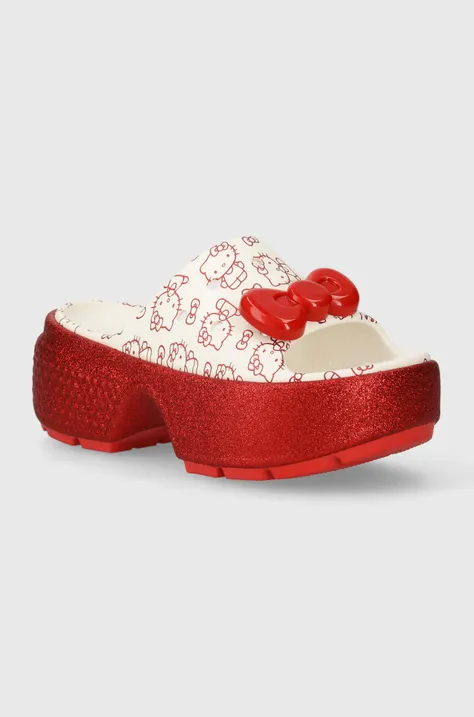 Pantofle Crocs Hello Kitty Stomp Slide dámské, bílá barva, na platformě, 209815