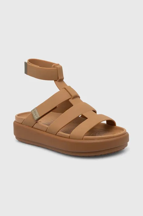 Sandály Crocs Brooklyn Luxe Gladiator dámské, hnědá barva, na platformě, 209557