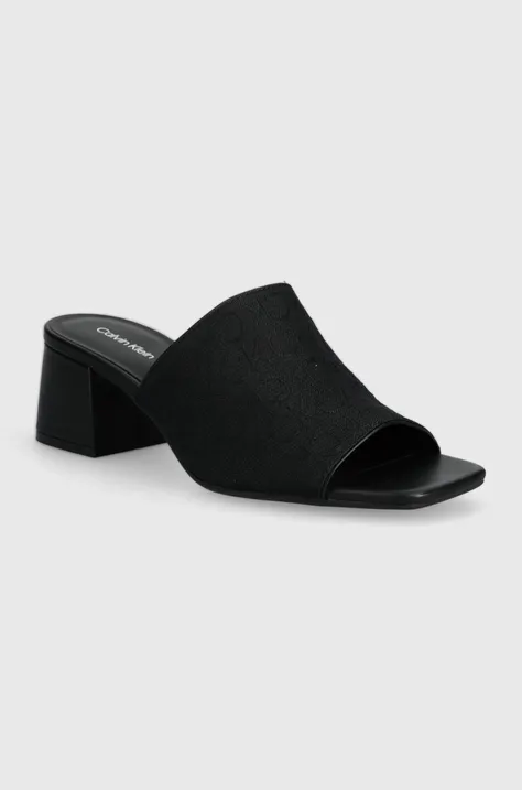Šlapky Calvin Klein HEEL MULE 45 MONOCQ dámske, čierna farba, na podpätku, HW0HW01936