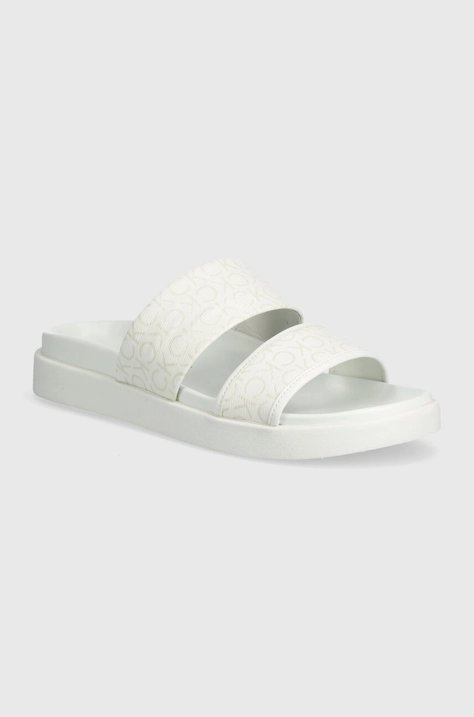 Šľapky Calvin Klein FLAT SLIDE EPI MONO dámske, biela farba, HW0HW01957