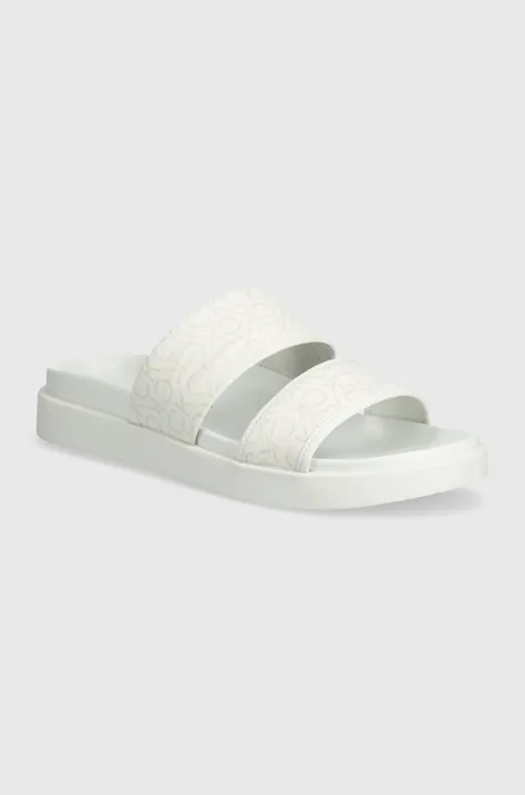 Calvin Klein papuci FLAT SLIDE EPI MONO femei, culoarea alb, HW0HW01957