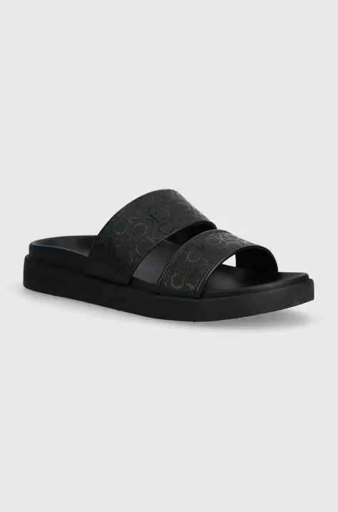Calvin Klein papuci FLAT SLIDE EPI MONO femei, culoarea negru, HW0HW01957