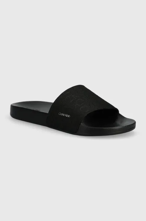 Calvin Klein papuci POOL SLIDE WCALVIN MET MONOCQ femei, culoarea negru, HW0HW01971