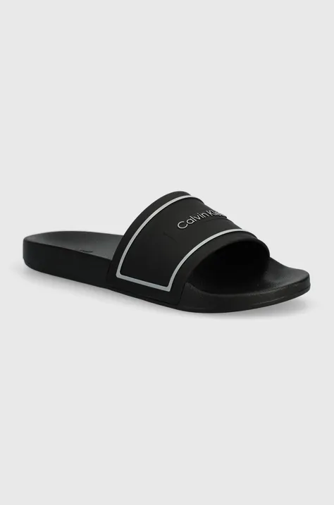 Calvin Klein papuci POOL SLIDE DEBOSS LOGO TPU femei, culoarea negru, HW0HW01976