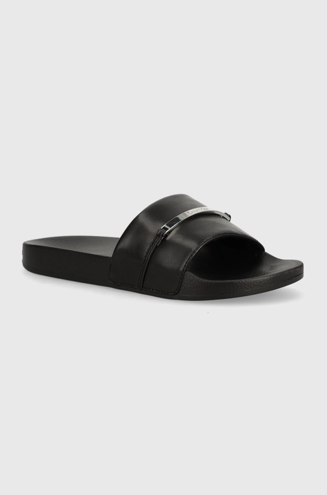 Calvin Klein papuci POOL SLIDE METAL BAR femei, culoarea negru, HW0HW01980