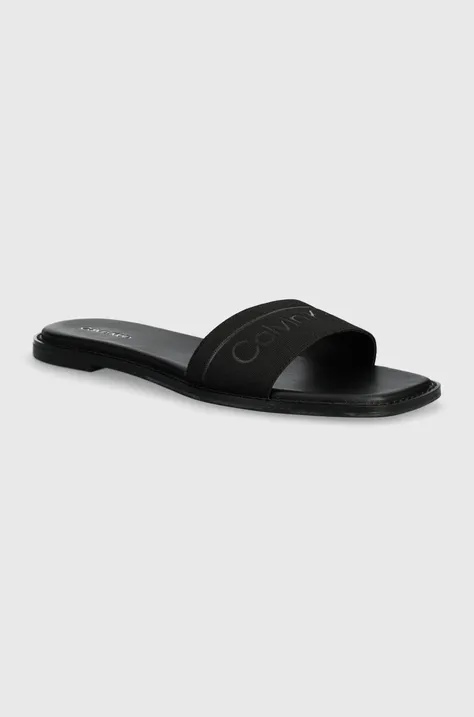 Calvin Klein papuci FLAT SLIDE HE femei, culoarea negru, HW0HW01989