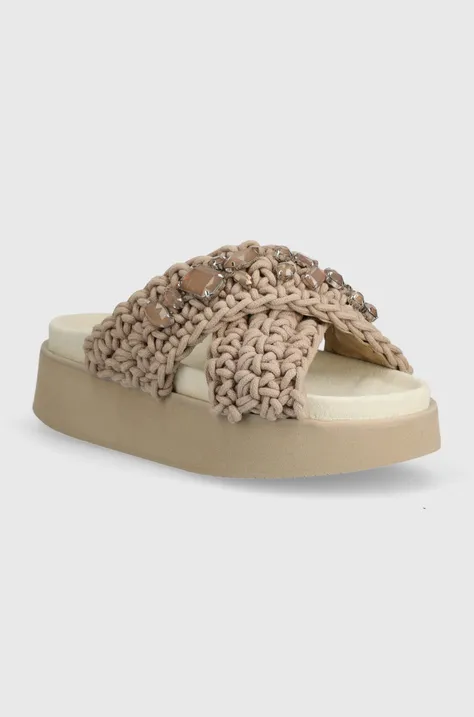 Чехли Inuikii Woven Stones Platform в бежово с платформа 70103-106